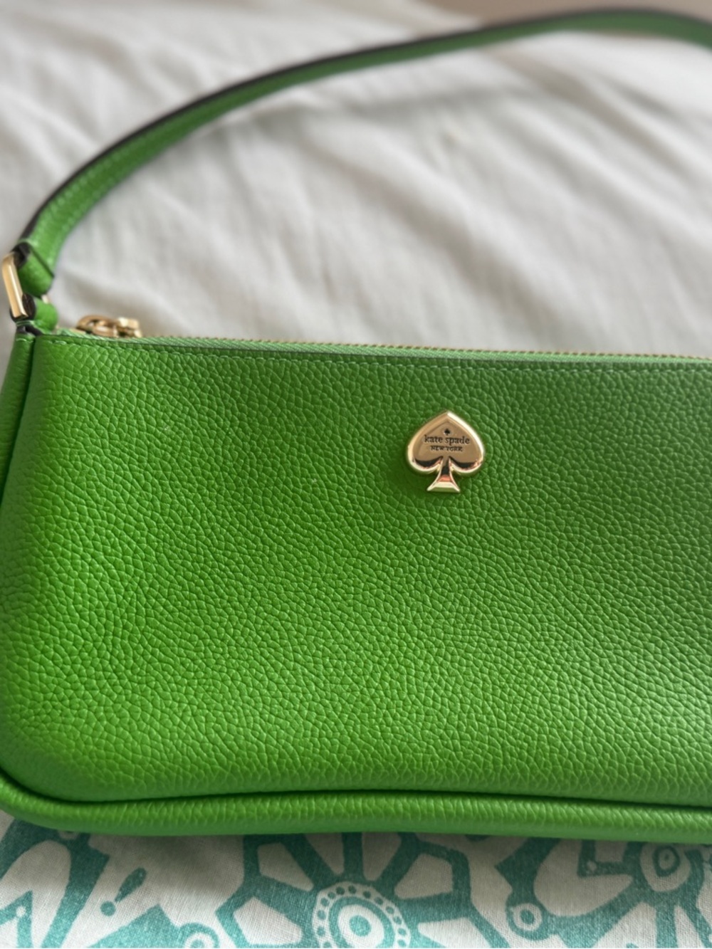 kate spade Bright Green Pebbled Leather Shoulder Bag with Gold Logo